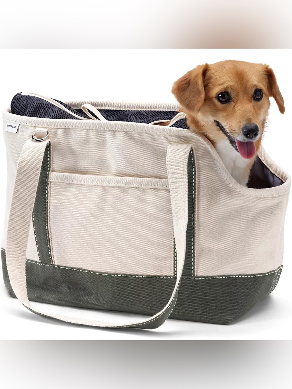 Canvas Dog Carrier Tote Bag in Cream and Olive - Pet Travel Carrier - Lands’ End